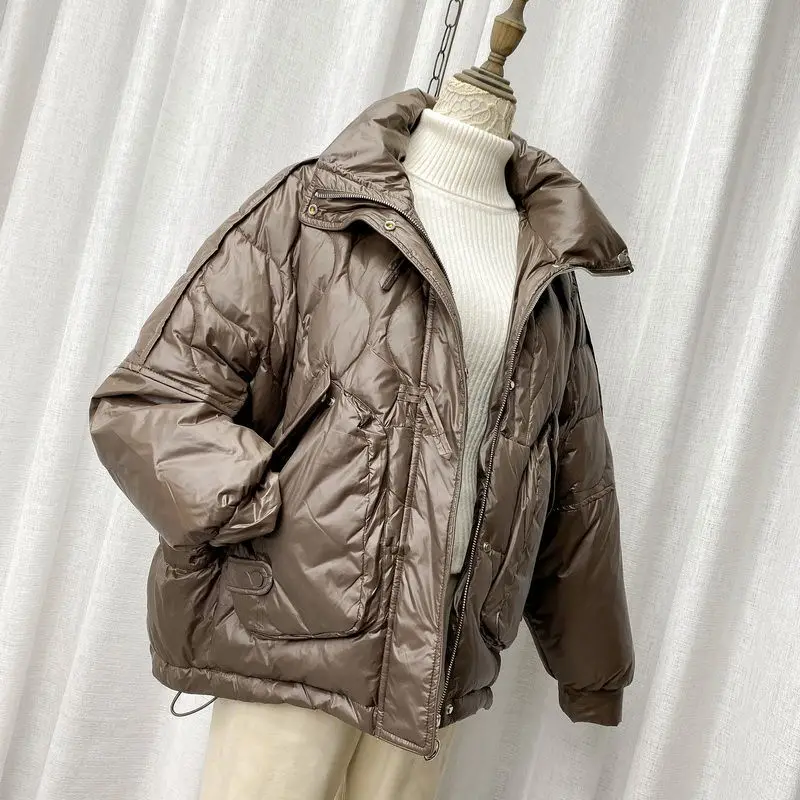 

White Duck Down Coat Women Short Winter Jacket Glossy Casual Oversize Down Parka Coat Women Winter Thicken Warm Down Jacket Coat