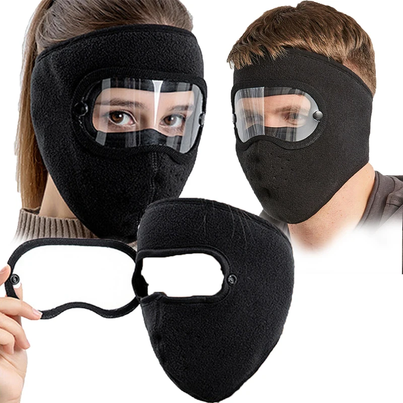 

Windproof Anti Fog Face Mask Cap Cycling Ski Breathable Masks Fleece Face Shield Hood with High Definition Anti Goggles Skullies