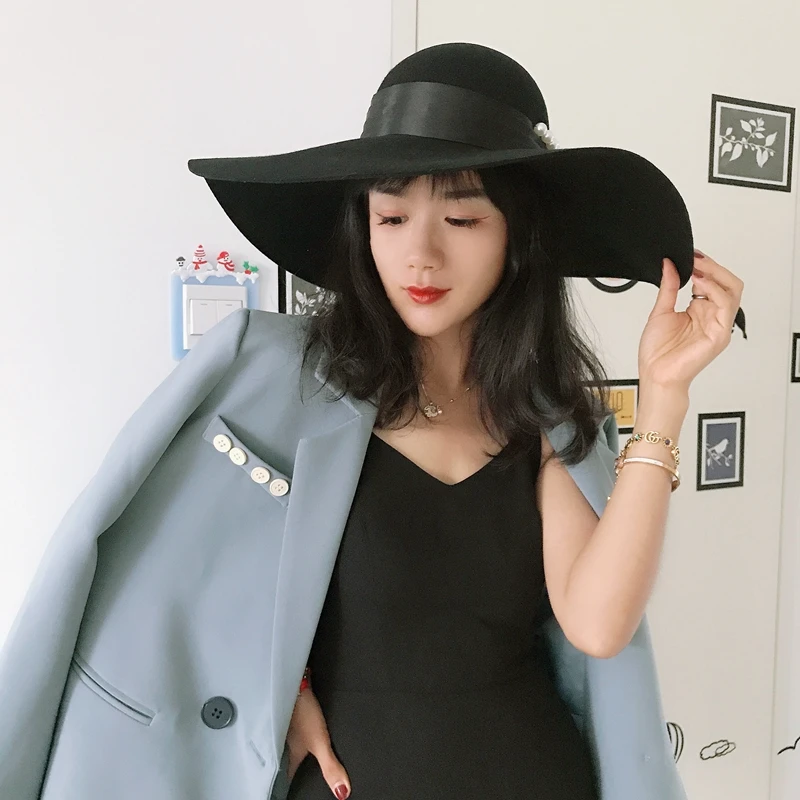 Fedora New winter wool hat Dome basin large eaves concave shape stage travel sunshade ins han edition | Аксессуары для одежды