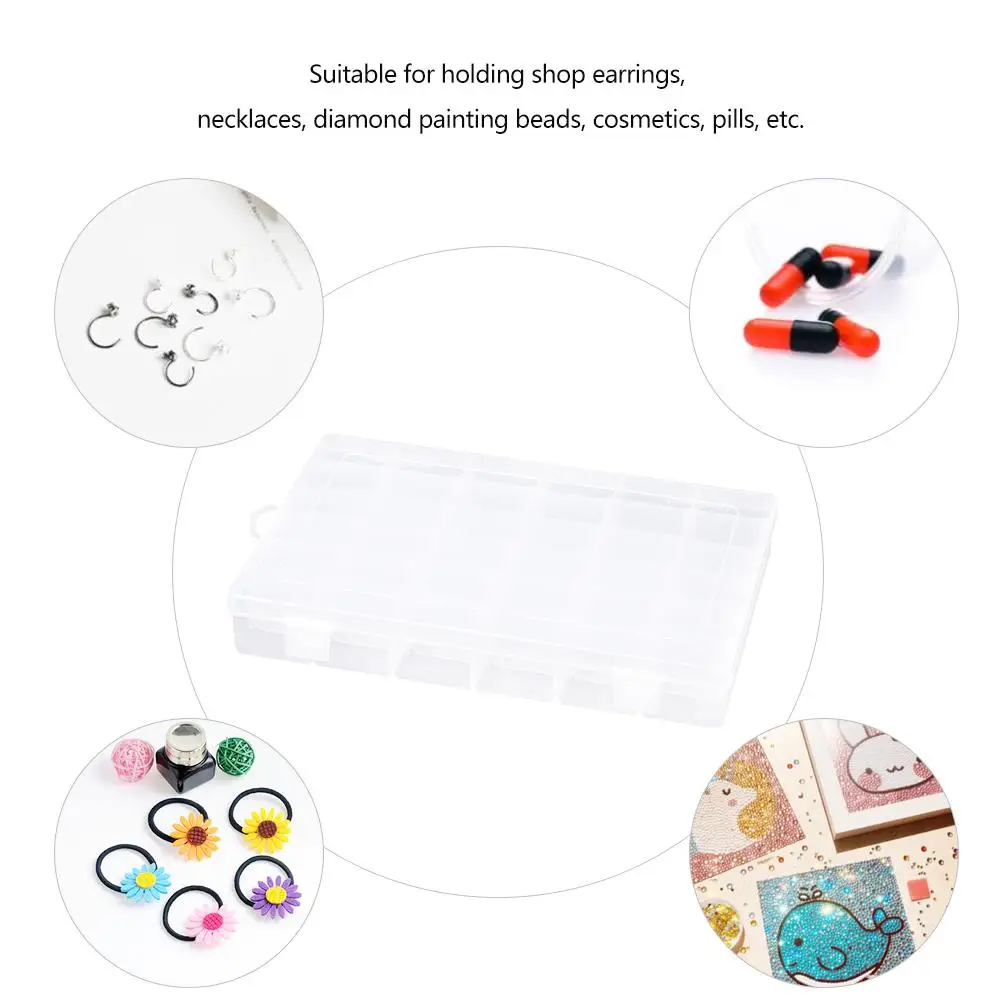 

Fashion Multi-Slot Clear Plastic Jewelry Storage Box Pill Case Earrings Beads Organizer Scope of Application Diamond Beads Rings