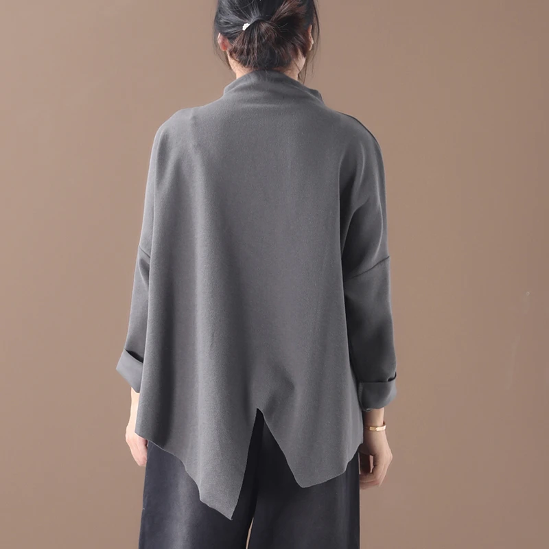 CHICEVER Корейская свободная Асимметричная футболка для женщин водолазка с длинным