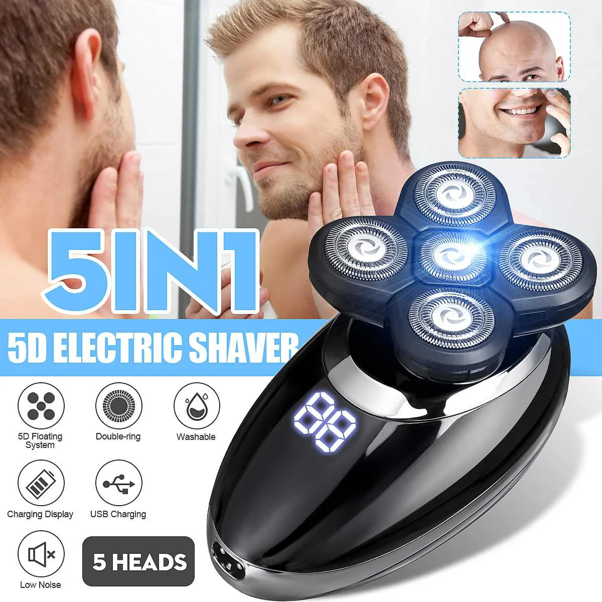 

5 in 1 Rechargeable Electric Shaver Five Floating Heads Razors Hair Clipper Nose Ear Hair Trimmer Men Facial Cleaning Brush