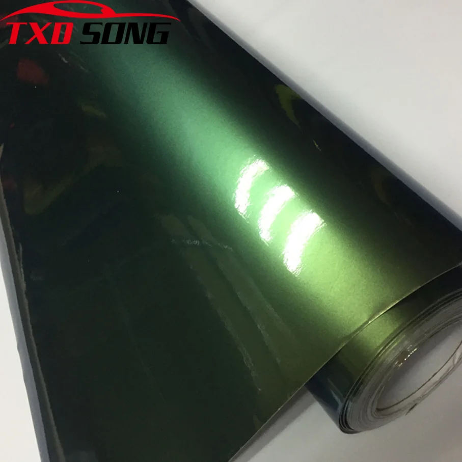 

Premium Glossy Chameleon Pearl Glitter Vinyl Sticker Car Whole Body Wrap Film Diamond Glitter Vinyl Film Glossy green to gold