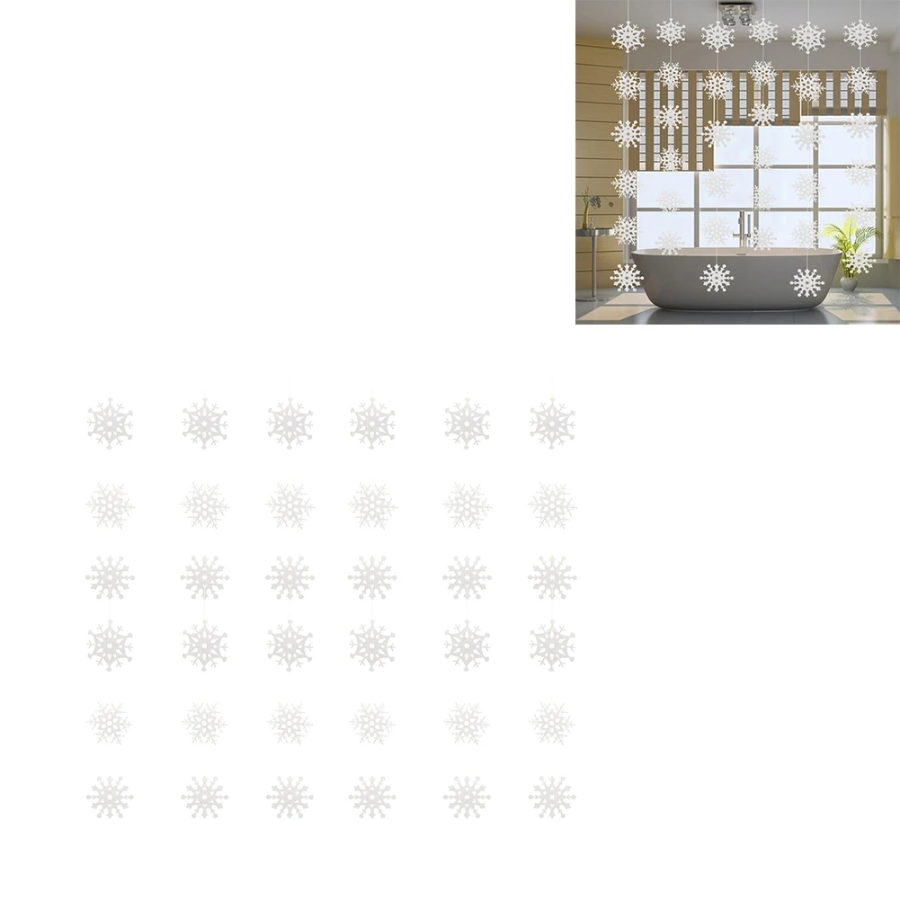 

Xmas Pendants Ornaments Snowflake Shape Design Hanging Decor Snowflake Garland Flags String 3D Snowflake Decor 1Set White