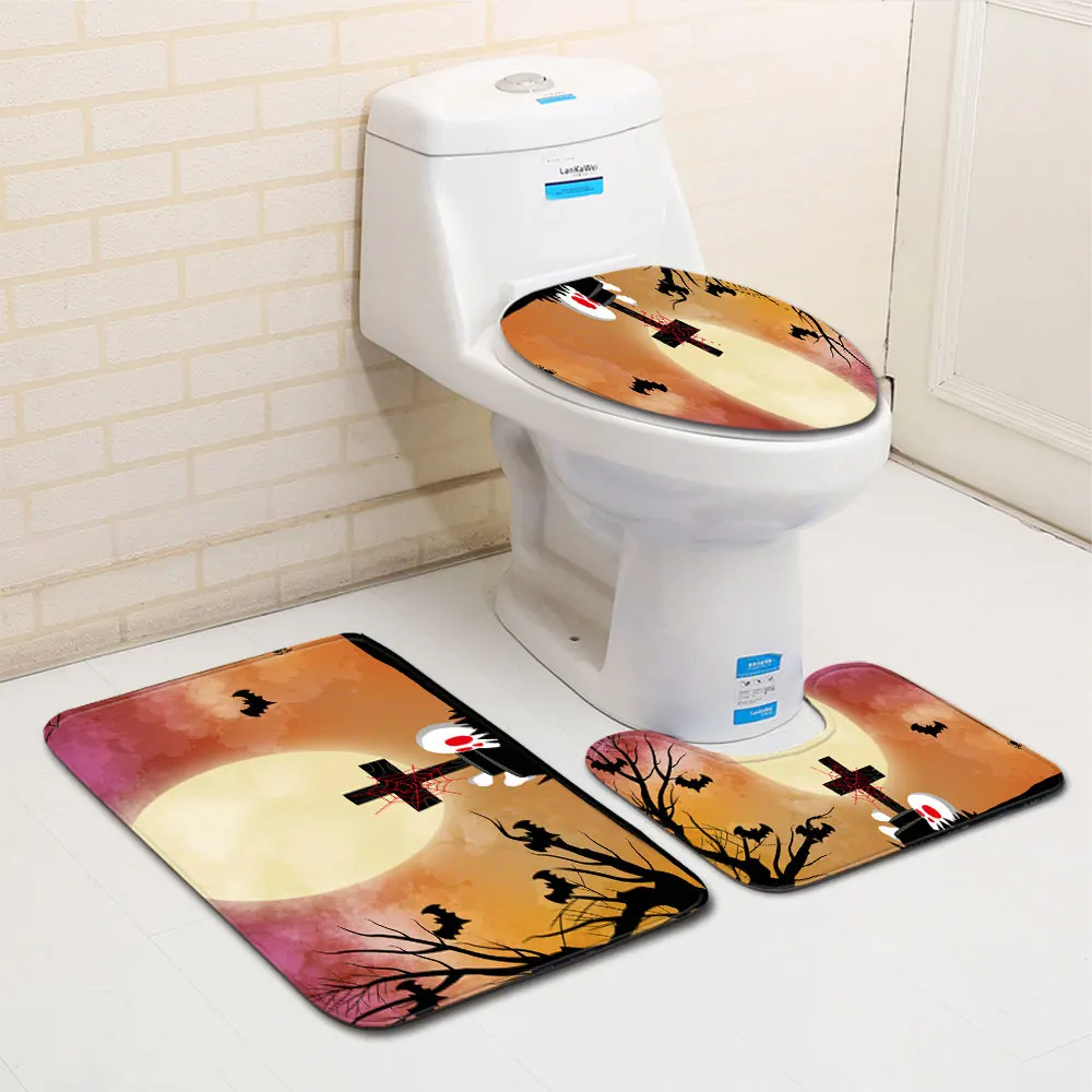 Чехол на сиденье унитаза Хэллоуин коврик для душа нескользящий фланелевый с