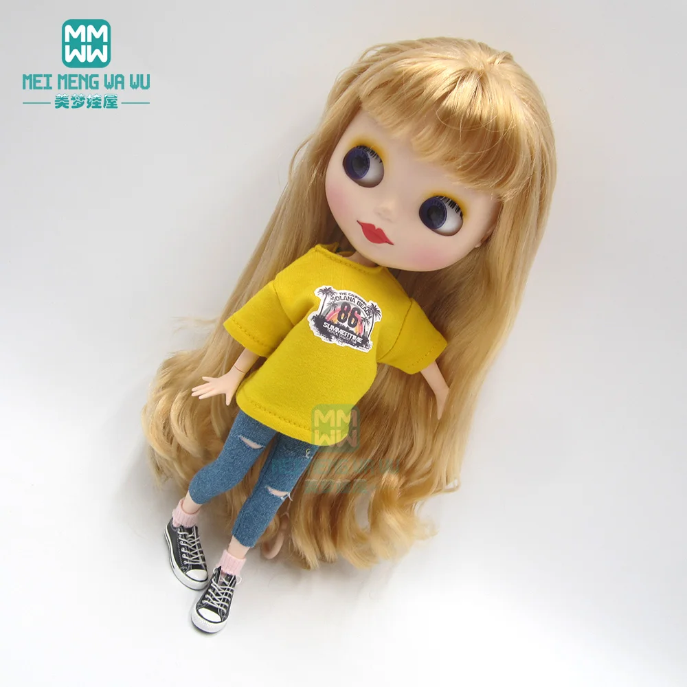 1 шт. одежда Blyth Doll модная свободная футболка рваные джинсы для Azone OB23 OB241/6
