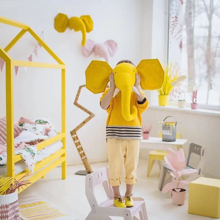 Elephant Зебра/Слон/Жираф 3D голова животного настенное крепление детей мягкие игрушки детская комната стены украшение дома аксессуары подарки на день рождения - Цвет: Elephant