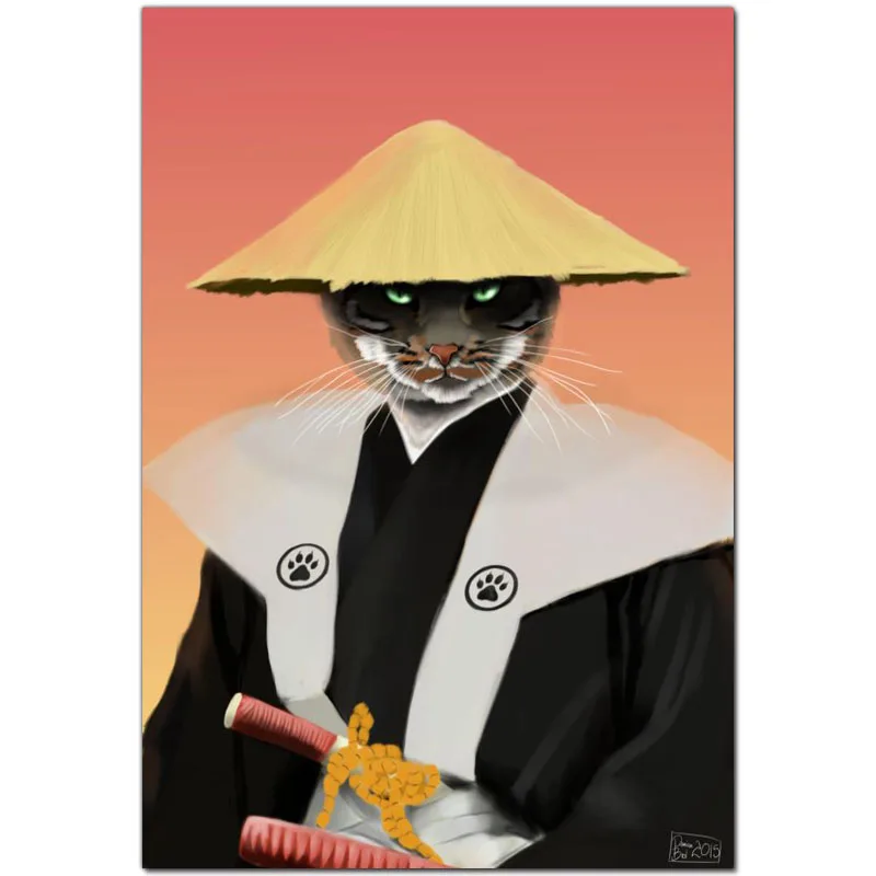 Настенная Картина на холсте японские постеры и принты самурайского кота