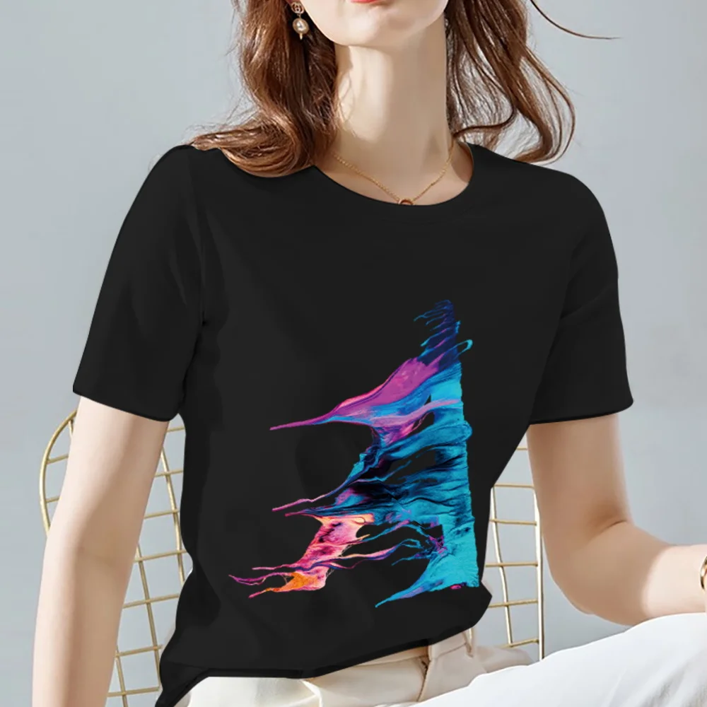 

Street Simple Women's T-shirt Casual Black Commuter 26 Paint Letters Name Initials Printing Ladies Youth Fashion O-neck Clothing