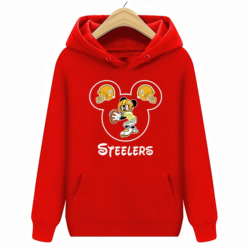Красный Питтсбург уличная Harajuku хлопок Steelers Микки Маус толстовки и толстовки - Цвет: Красный