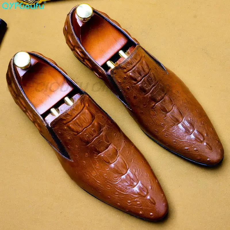

QYFCIOUFU 2019 Handmade Italy Fashion crocodile shoes Wedding Party oxford shoes for men Genuine Leather Men's Derby Dress Shoes