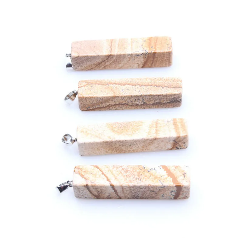 1PC Trendy Natural Picture Stone Pendant Geometric Rectangle DIY Fit Necklaces for Jewelry Making 12*55 Mm | Украшения и