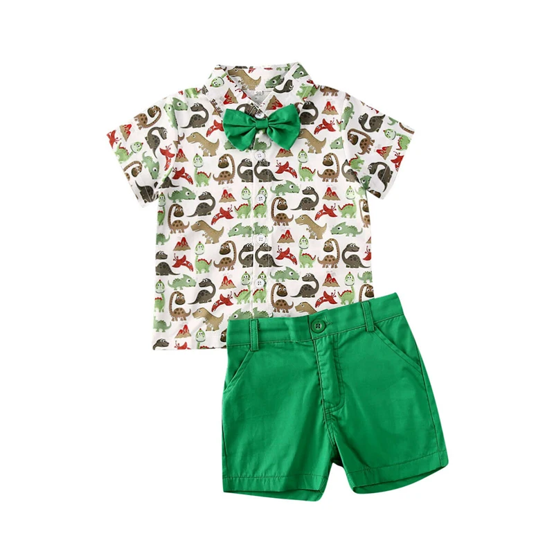 1-6Y Summer Newborn Baby Boy Clothes set Cute dinosaur print T-shirt top+Green Shorts Outfits Clothing Set | Детская одежда и