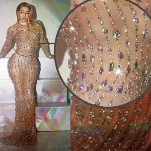 Image for sparkle crystal rhinestones dress mesh sexy See th 