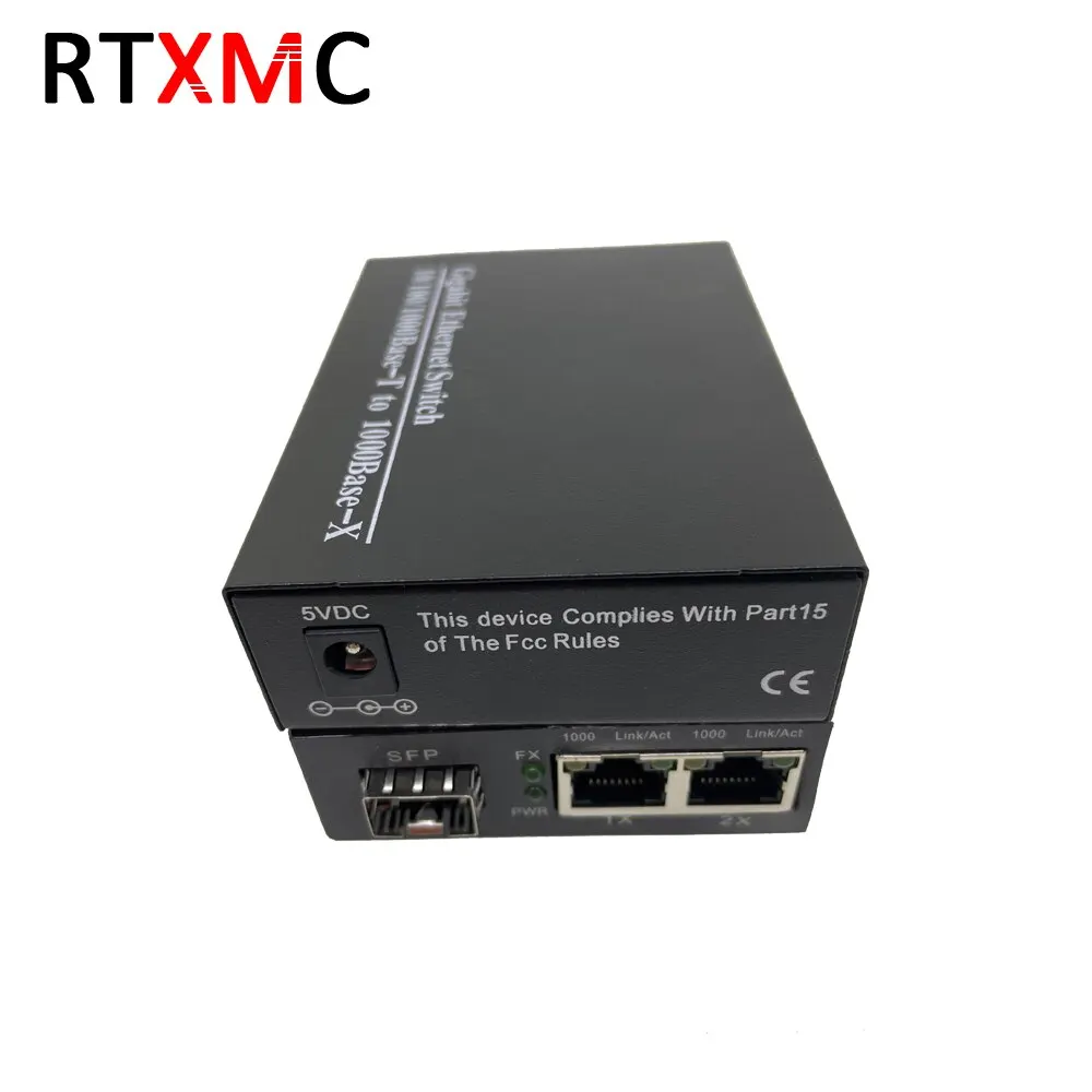 Медиаконвертер RTXMC 2 шт. оптоволоконный Ethernet-трансивер гигабитный 10/100/1000M 1 25G SFP 2RJ45