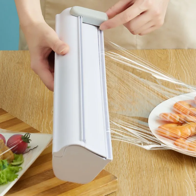 

Food Wrap Dispenser Cutter Kitchen Sliding Knife Type Cling Film Cutter Magnetic Wall-mounted Barbecue Tin Foil Divider Cutting