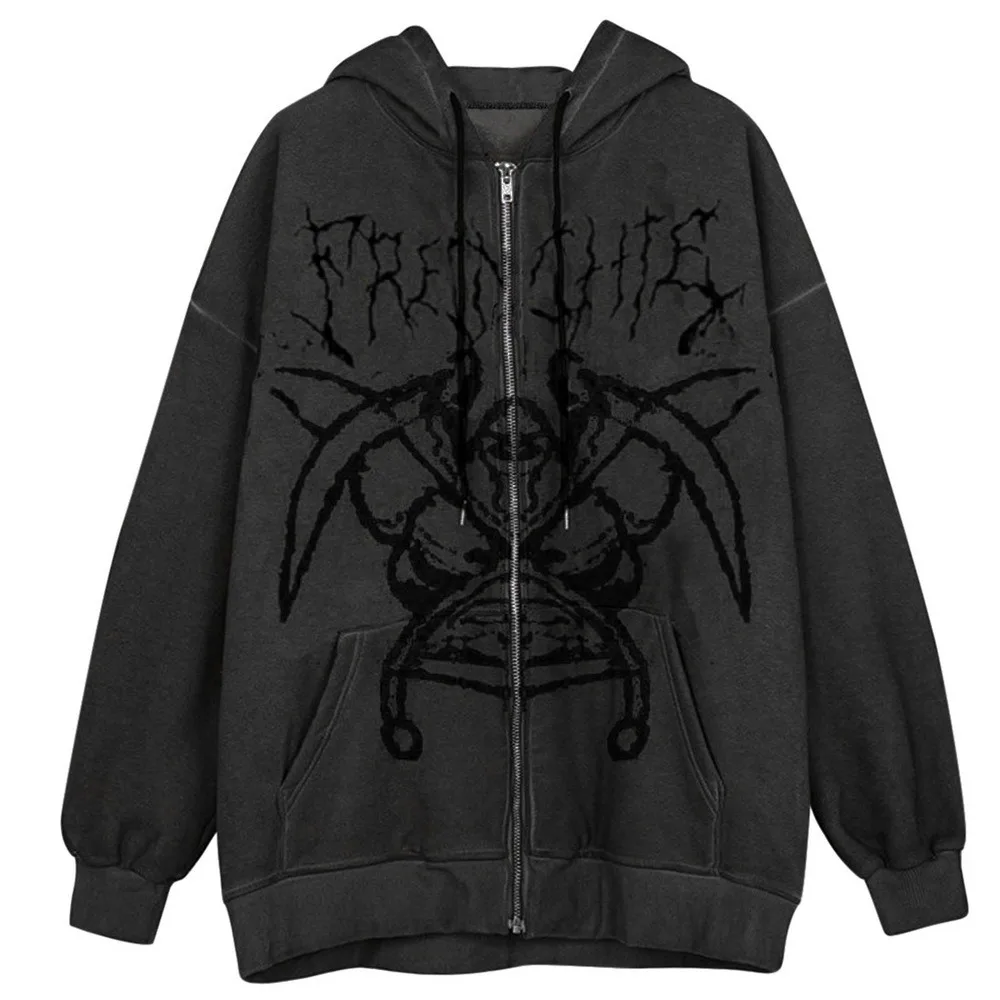 

Y2K Gothic Sweatshirt Oversized Hoodie Women Autumn Zip Up Long Sleeve Coat Top Female 90S Vintage E-Harajuku Grunge Clothes
