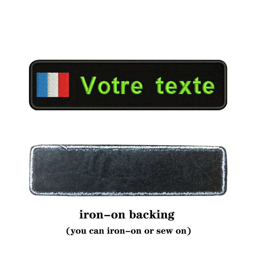 light green-iron on Таможня Вышивка Флаг Франции имя или заплатка с текстом 10 см* 2,5 см значок Утюг на или липучке Подложка для одежды брюки рюкзак шляпа - Цвет: light green-iron on