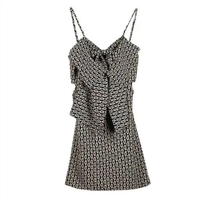 

Plus size women's 2021 summer new French niche sexy bow suspender skirt waist slim dress