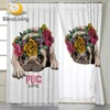 BlessLiving Cartoon Pug Window Curtains Cute Floral Dog Blackout Curtain for Bedroom Girly Living Room Curtains With Hooks 1PC 1