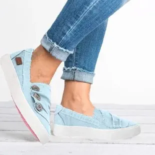 New Hot Style Plus Size Washed Denim Canvas Shoes Women Plus Size Flat Couple Shoes Young Wrinkle Metal Buckle Single Shoes 43