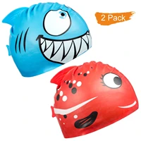 kids swimming cap cartoon fish silicone waterproof pool ear protector shark girl boy children swim hat