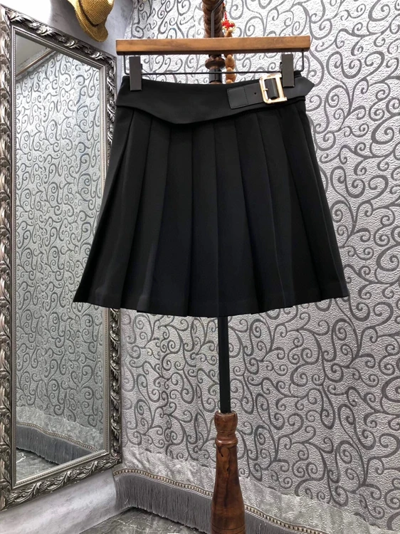 

2021 new women fashion pleated slimming belt buckle fashion simple all-match skirt 922
