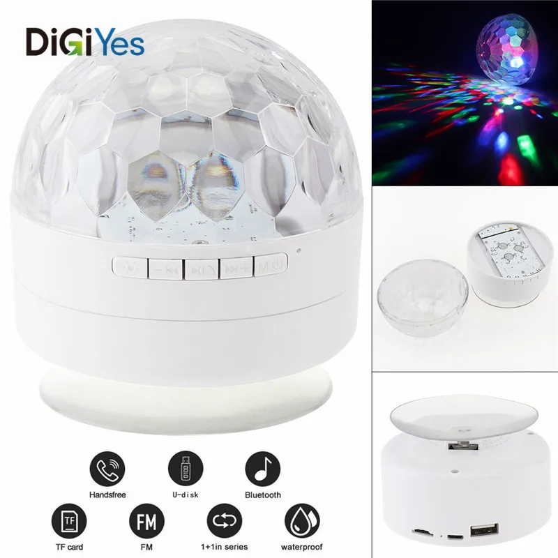 Mini Bluetooth Speaker Wireless Audio LED Crystal Magic Ball Suction Cup Portable Bright Stage Lights for IOS/Android | Электроника