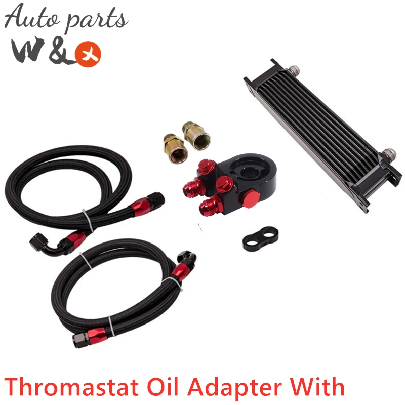

Sandwich Oil Adapter With Thromastat AN10 10 Rows Oil Cooler Aluminum Engine Oil Radiator Universal