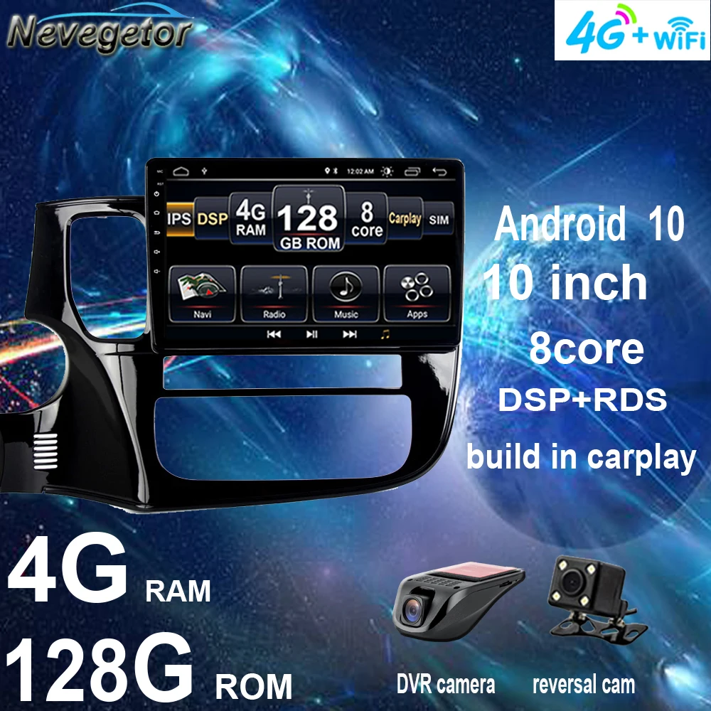 Автомагнитола на Android 10 128 ГГц дюймов IPS для Mitsubishi Outlander 3 GF0W GG0W 2012 2018 стерео