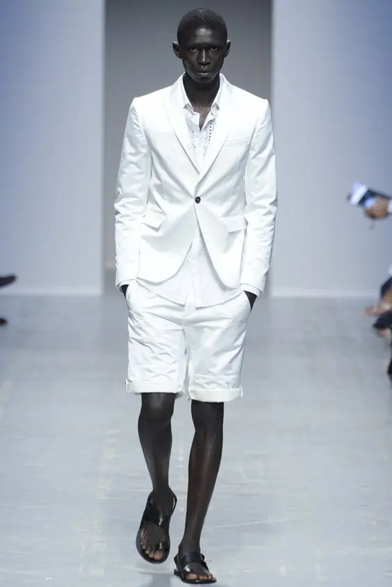 

Новейший дизайн пальто и брюк, белый мужской костюм, короткие брюки, облегающие Летние повседневные пляжные смокинг из 2 предметов на заказ, ...