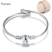 flower a z letter jewelry personalize initial bracelets bangles for women stainless steel alphabet charm bracelet name