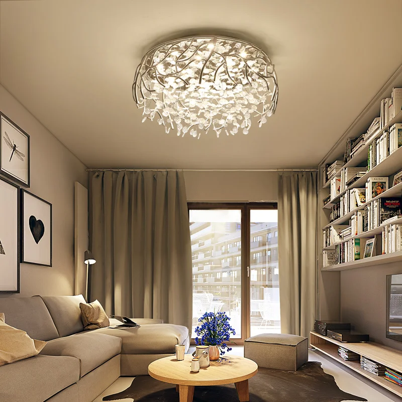 

Nordic Creative Ceiling Chrome Crystal LED Stainless Steel Flower Kitchen Living Room Bedroom Lighting