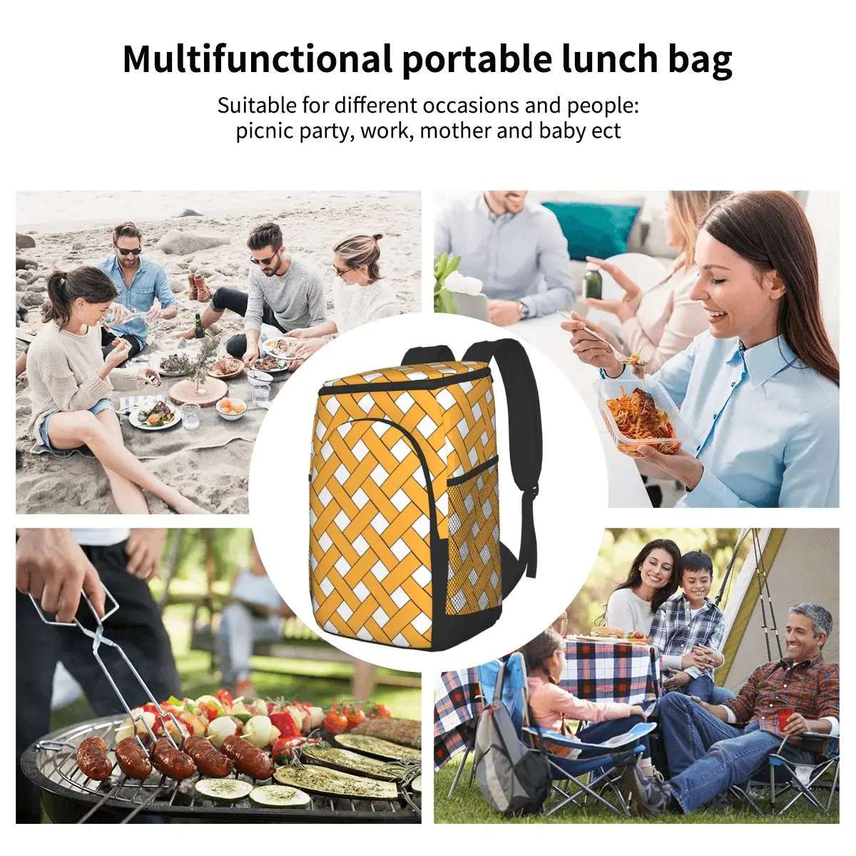 

15L Refrigerator Bag Soft Large Insulated Cooler Backpack Thermal Isothermal Fridge Travel Beach Beer Bag Gold Weave W