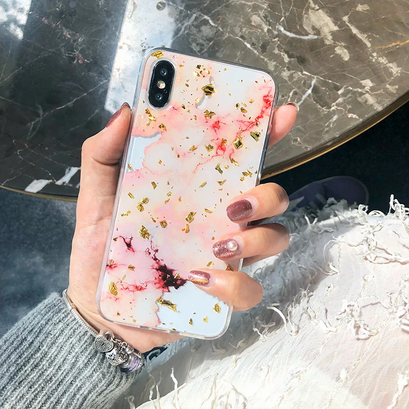 Глянцевый мраморный чехол для телефона Iphone 7 6s X XS 6 6S 7plus 8 8plus мягкий с золотой