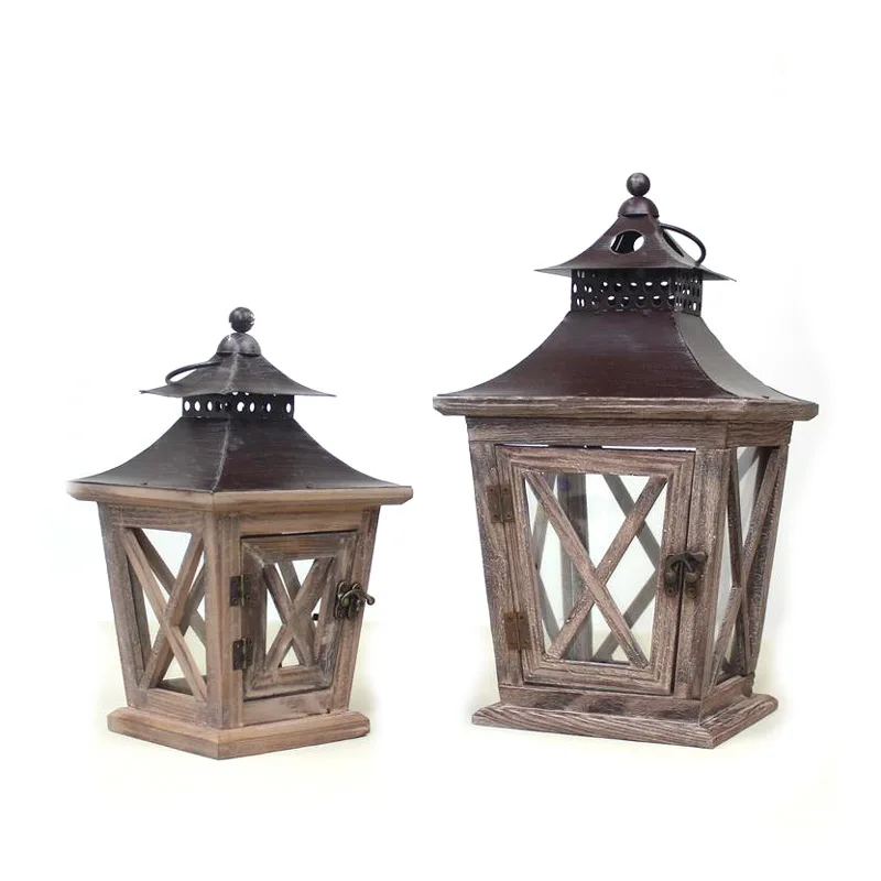 

Wind Lamp Candle Holder Wooden Iron Cover European Retro Soft Decoration Ornaments Wedding Centerpieces Home Decor Candelabra