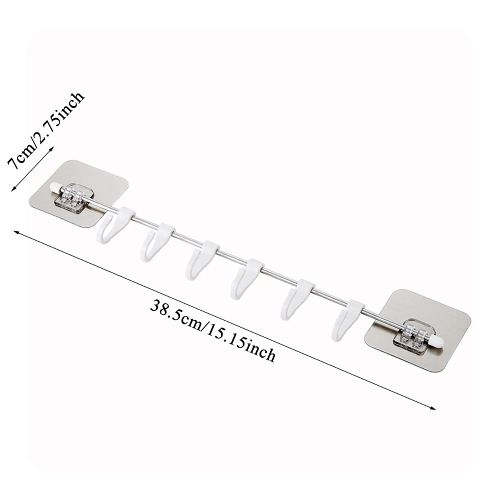 

No Trace Simple Stainless Steel Hook Kitchen Cupboard 6 Hook Useful Home Organizer Storage Rack Chest Tools Towels Hanger