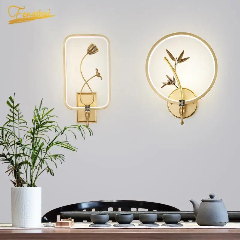 

Chinese Retro LED Wall Lamp Golden Gloss Decor Light Hotel Living Bedside Lamps Dining Room Loft Interior Lighting Wall Sconces