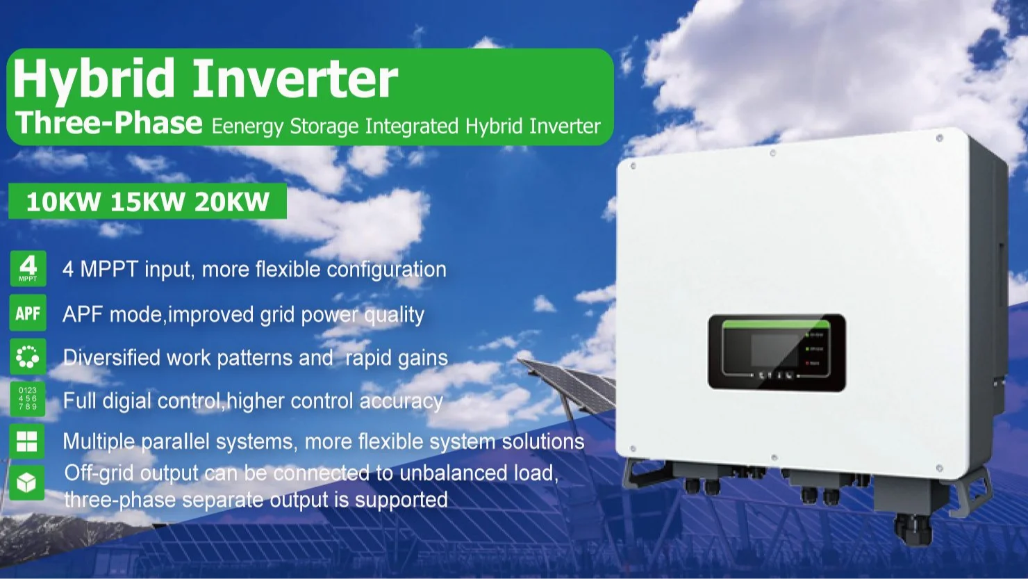 10 кВт 15 20 30 на решетки Гибридный солнечный инвертор для 230 в 380 В трехфазный с