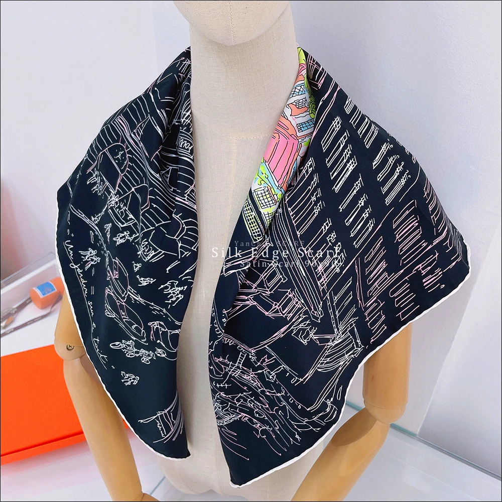 

Silk Scarf Hand Rolled Edges 100 % Natural Silk Scarf foulard en soie luxe Silk Scarf 90*90cm Designer Silk Head Scarfs