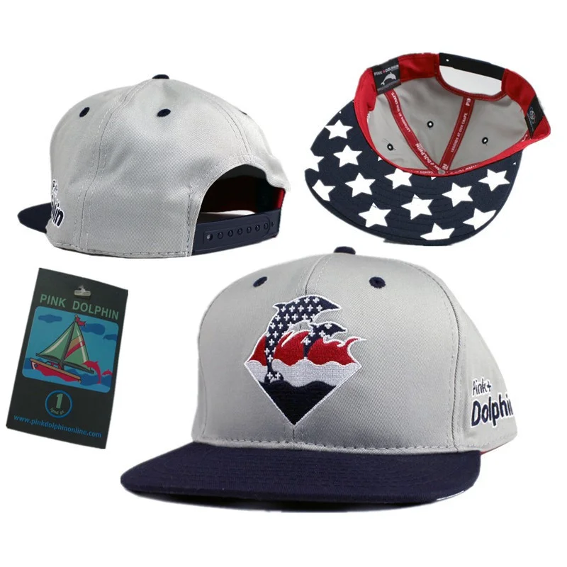 Серый Высокое качество,,, Розовый дельфин, бренд snapback, бейсболка, Розовый дельфин, Леопардовый ремешок, шляпа для мужчин и женщин - Цвет: Серый