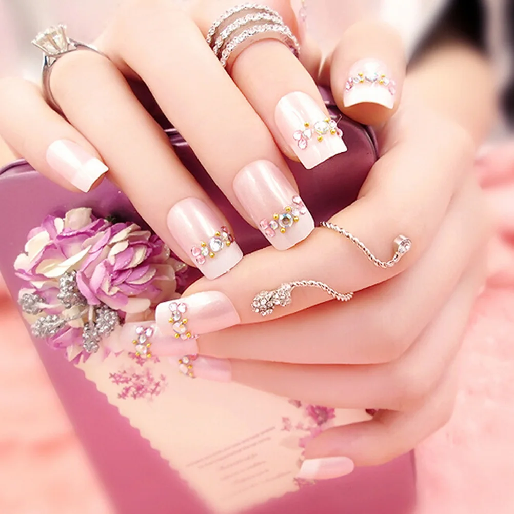 24 шт./компл. милые французские накладные ногти 3D крем телесные розовые однотонные