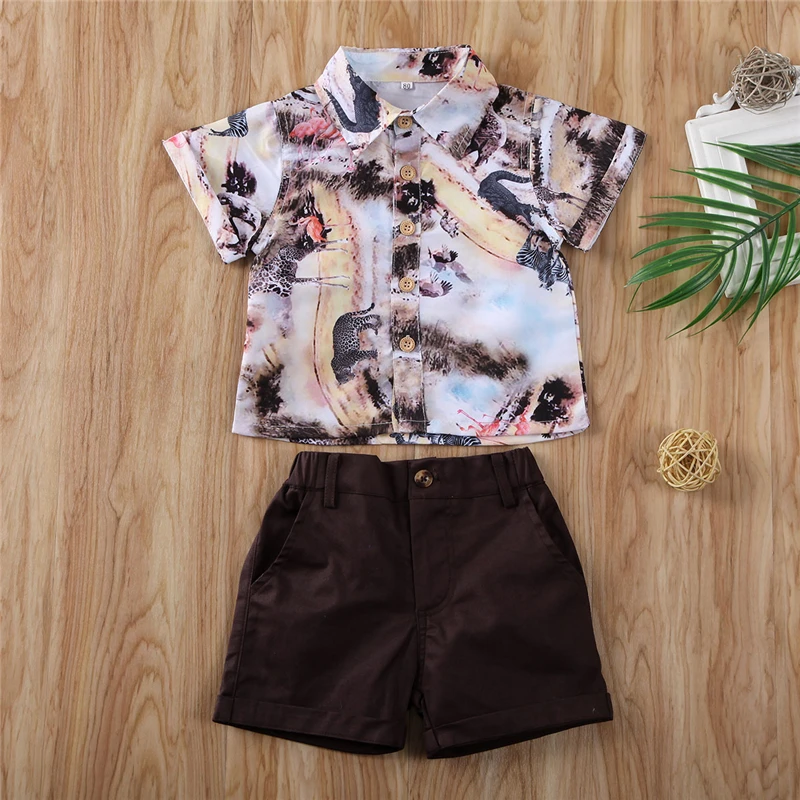 

Baby Summer Clothing Infant Kids Baby Boys 2Pcs Outfits Animals Print T Shirt Top + Solid Short Sunsuit Beachwear
