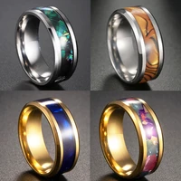 8mm gold silver color fashion stainless steel ring shell inlay rings wedding anniversary for men women jewelry party gift