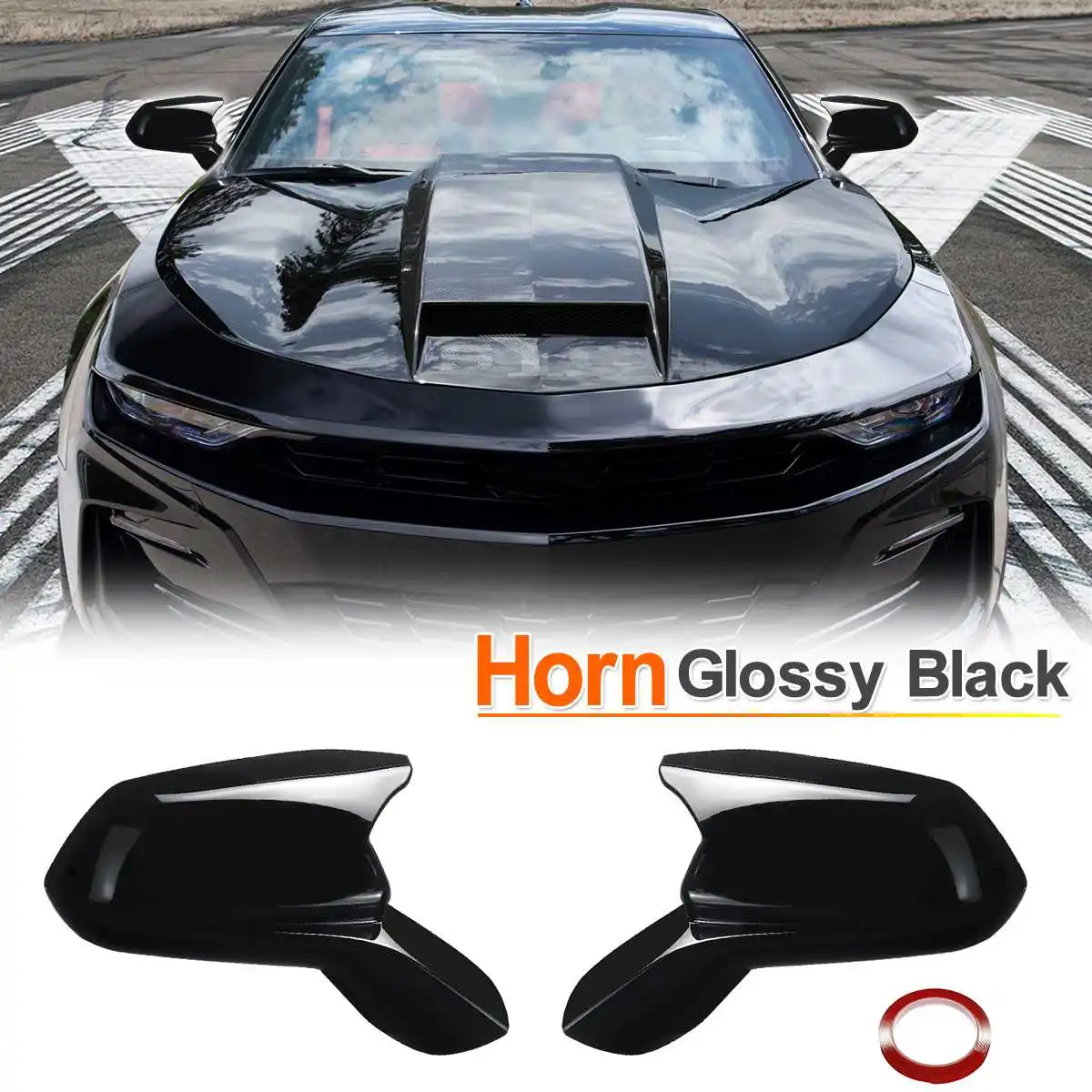 1pair glossy black horn style rearview side mirror cover caps for chevy camaro ss rs zl1 lt 2016 2021 free global shipping