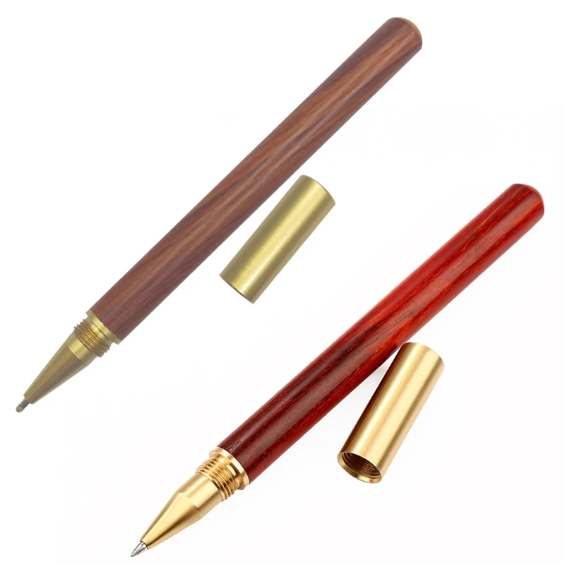 

W3JD Vintage Wood Body Ballpoint Pen Ball Pens Brass Ball Roller Pen Metal Cap