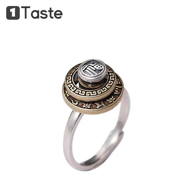 

ONE TASTE 925 Sterling Silver Tibetan Buddhism Prayer Wheel Ring For Unisex Fine Jewelry Thai Silver Religious Open Ring Gift