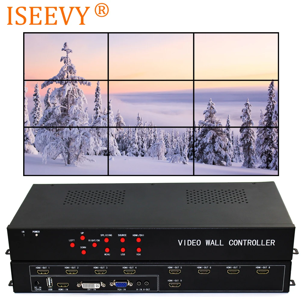 Настенный видеоконтроллер ISEEVY 3x3 HDMI DVI VGA USB видеопроцессор для 9 дюймового