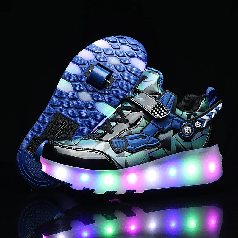 Rechargeable LED Light Shoes For Children Men And Women Adult Roller Skates Walking Over Ice Lightweight Storm Shoes Size 27-43#