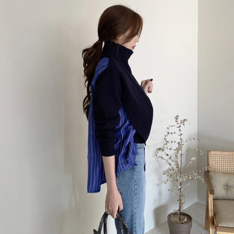 TWOTWINSTYLE корейский стиль Лоскутные Свитера в полоску с принтом для женщин